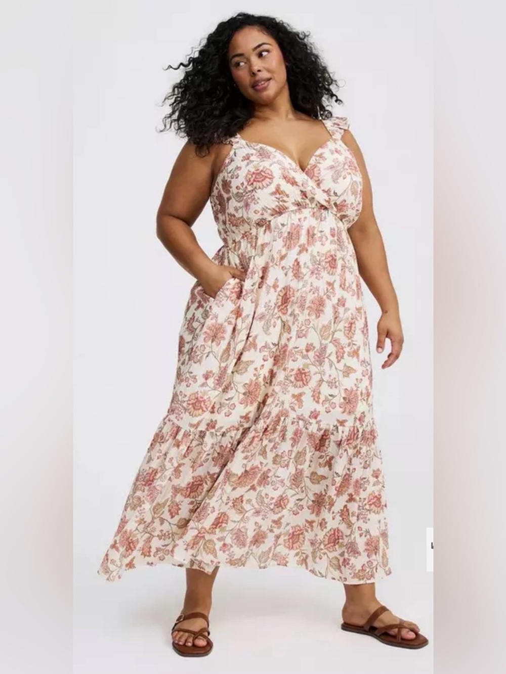 NWT torrid size 2 Cream Maxi Dress with Blush Floral Print